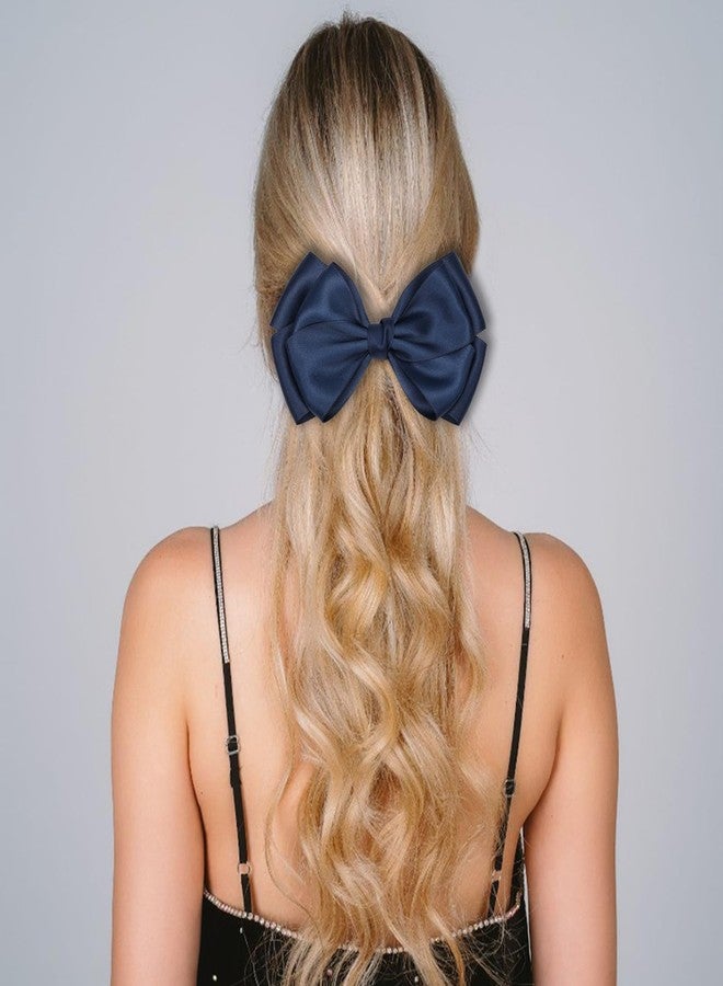 ZOLYCO Large Big 6 Inch Hair Bows for Girls Thick Ribbon Boutique Alligator Clips Hair Accessories for Baby Girls Toddlers Kids Teens 2 PCS (Navy Blue) - Image 2